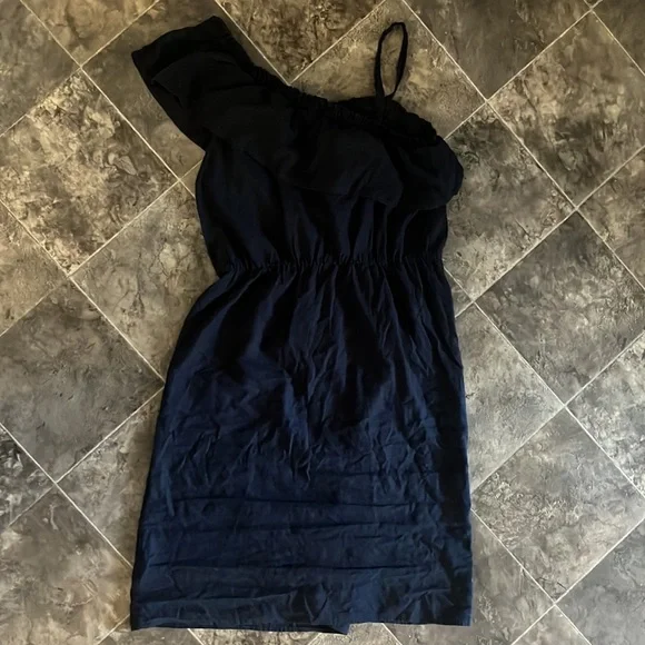 Joe Fresh Navy Ruffle Dress One Shoulder - Picture 5 of 5